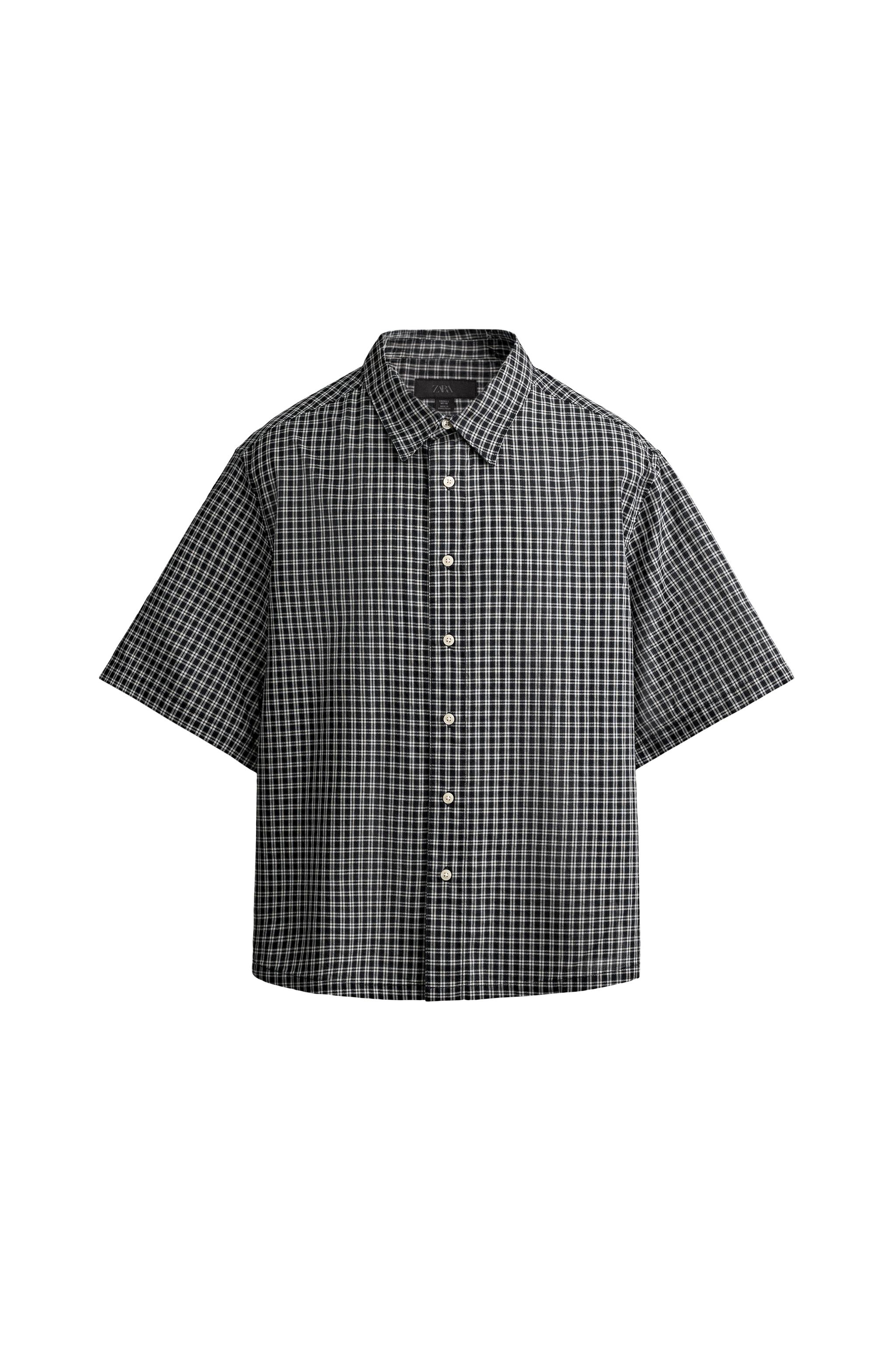 RELAXED FIT JACQUARD CHECK SHIRT - Blue | ZARA United States
