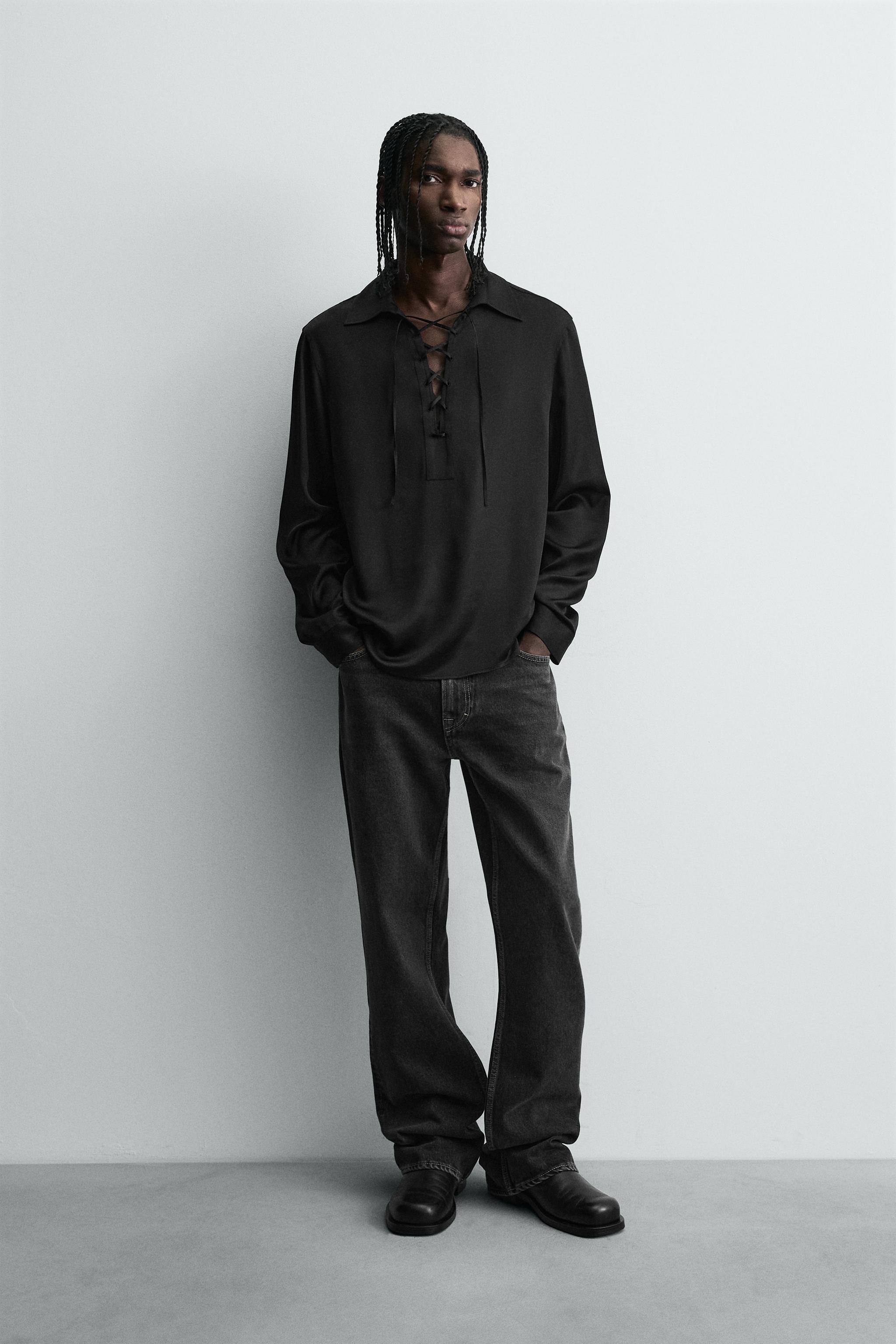 DRAWSTRING FLOWY POLO SHIRT