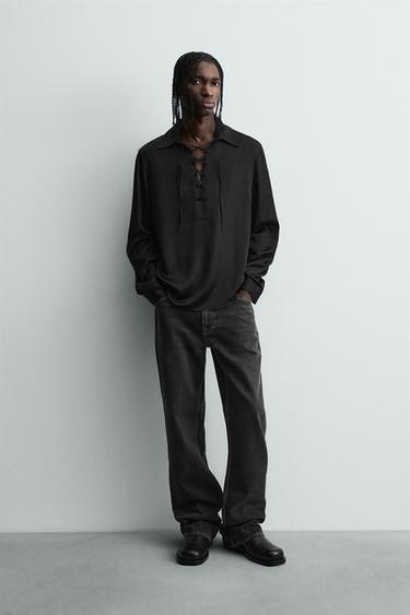 ЕФИРНА РИЗА ПОЛО С ВРЪЗКА - Черен от Zara