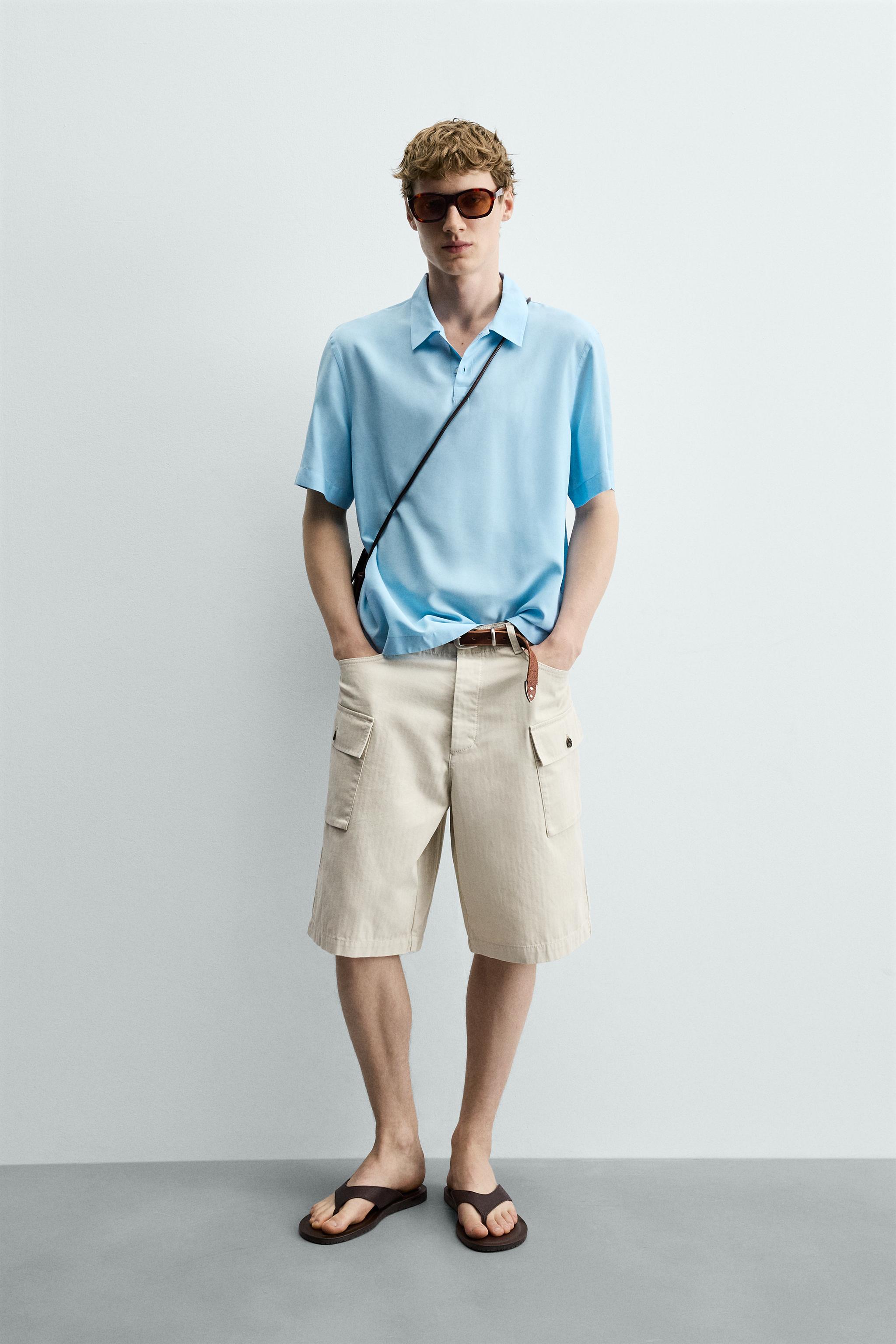 REGULAR FIT HERRINGBONE CARGO SHORTS