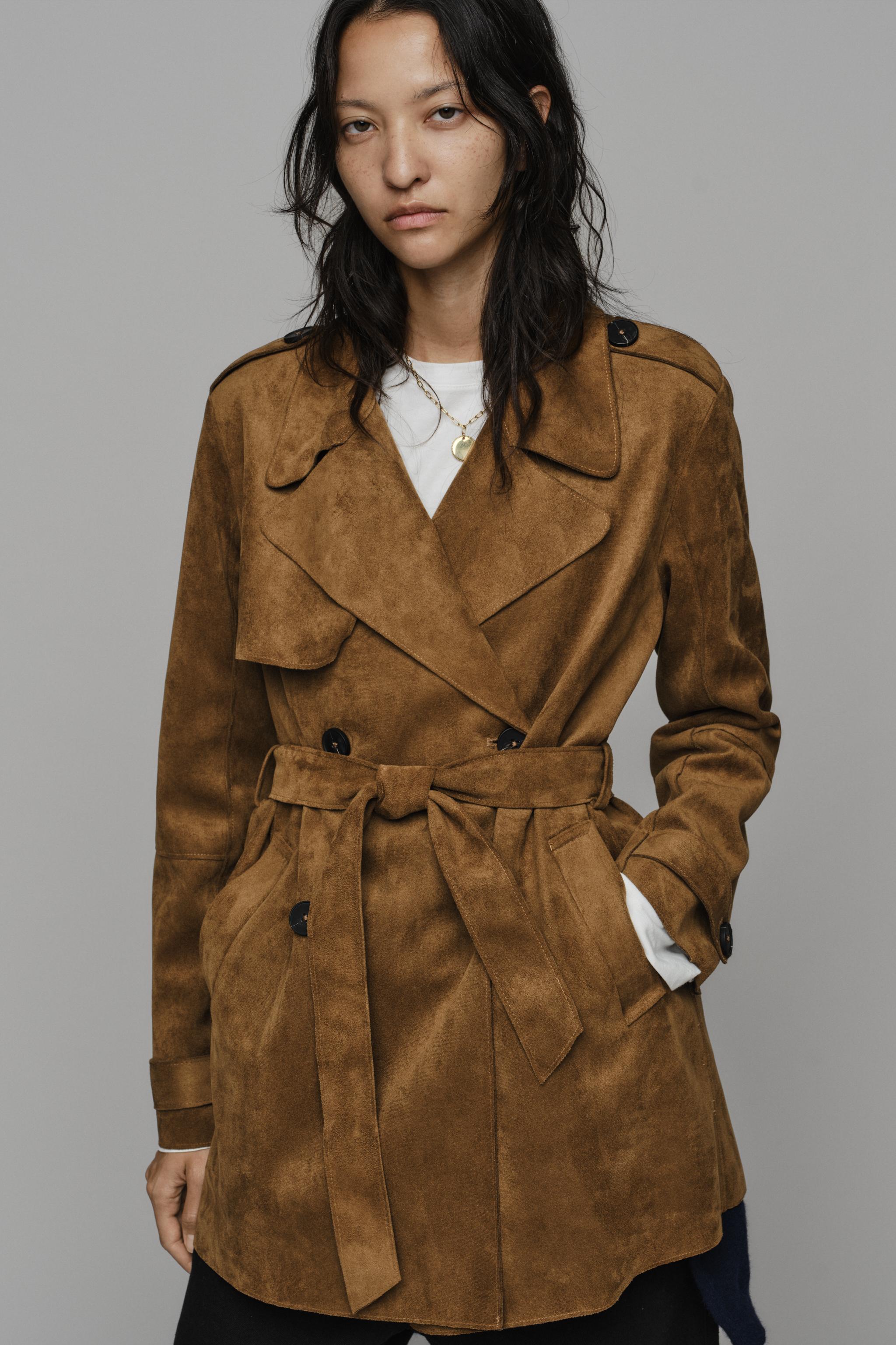Zara Suni Süet Kemerli Trençkot görsel 2