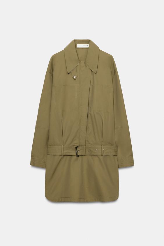 VESTIDO CORTO CINTURÓN - Khaki de Zara - Imagen 0