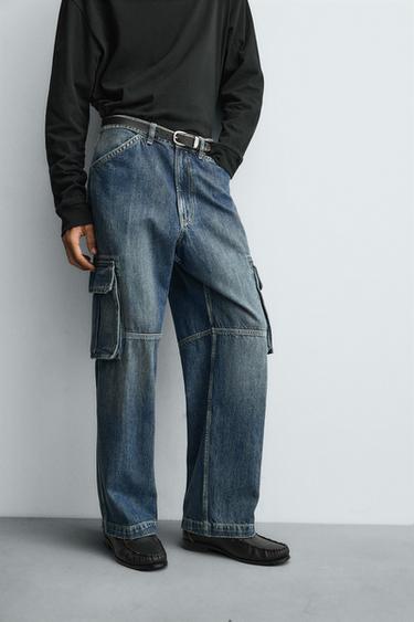 CARGO STRAIGHT FIT ФАРМЕРКИ - Средно-сина од Zara