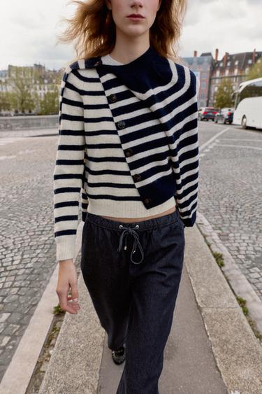 PULL EN MAILLE À RAYURES - Sable / Bleu de Zara - Image 1