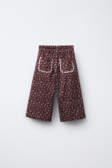 PANTALON IMPRIMÉ FLEURS - Grenat foncé de Zara - Image 0