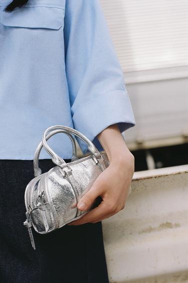 METALLIC MINI BOWLING BAG - Silver by Zara