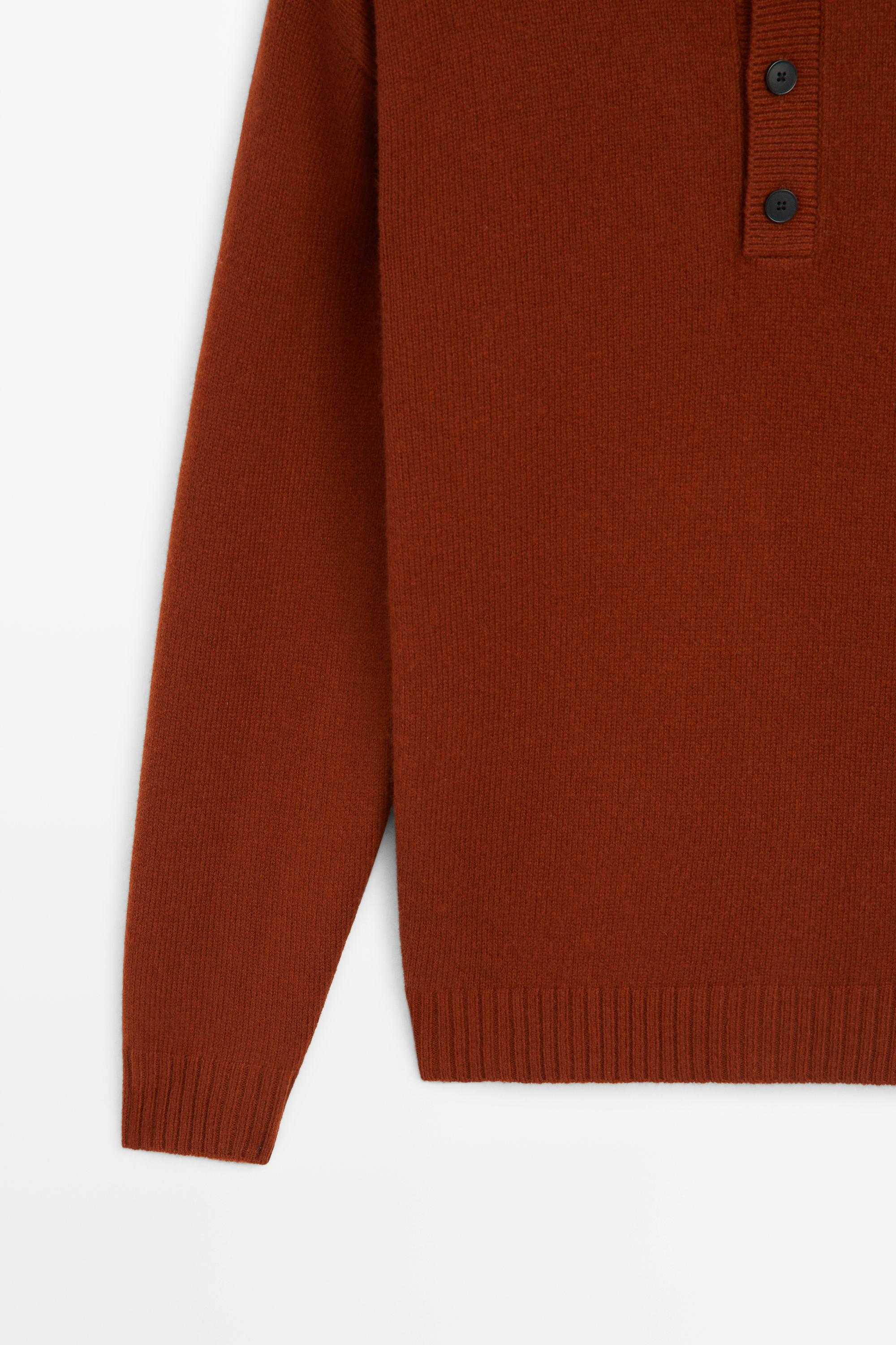 Wool blend knit polo sweater with buttons