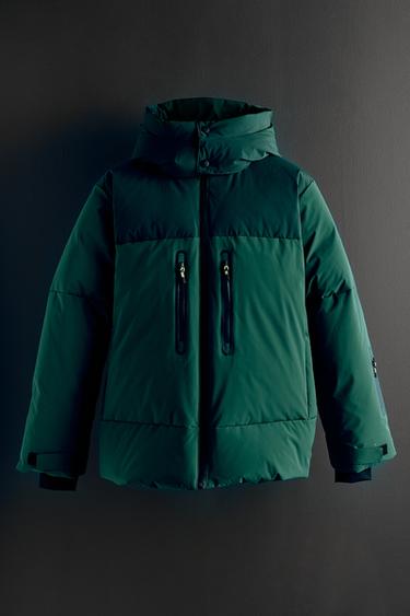 PLUMÍFERO PLUMA PLUMÓN CAPUCHA DESMONTABLE WATER RESISTANT Y WINDPROOF COLOR BLOCK RECCO® SYSTEM SKI COLLECTION - Verde de Zara