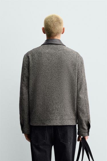 BLOUSON STRUCTURÉ BIMATIÈRE CUIR ORIGINS - Marron / Écru de Zara - Image 2