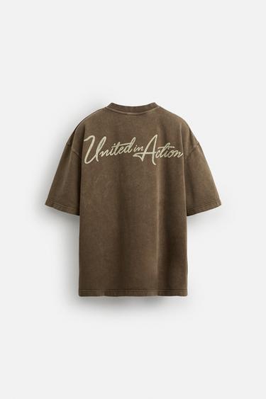 WASHED SWEATSHIRT WITH SLOGAN - Brown by Zara - Image 7