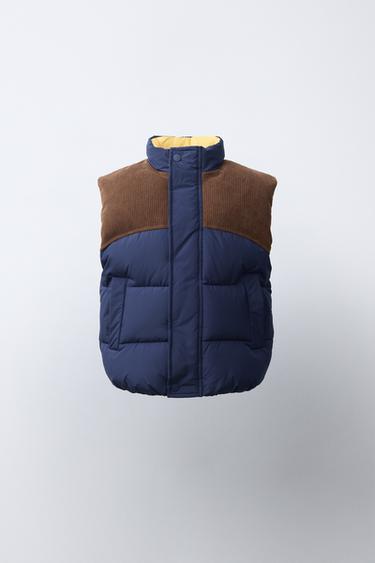 СТЕГАНЫЙ КОМБИНИРОВАННЫЙ ЖИЛЕТ WATER REPELLENT — Коричнево-синий от Zara