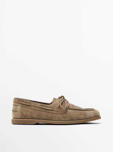 Zara Split suede deck shoes with moc toe - Sandy Brown