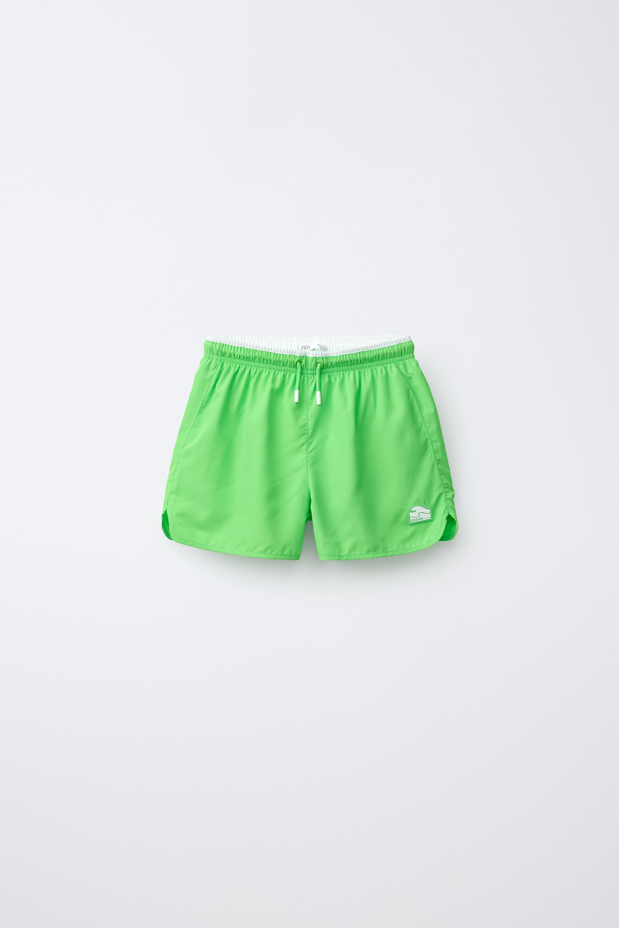 QUICK-DRY SWIM SHORTS (AGES 6-14) — Neon green (alternate view)