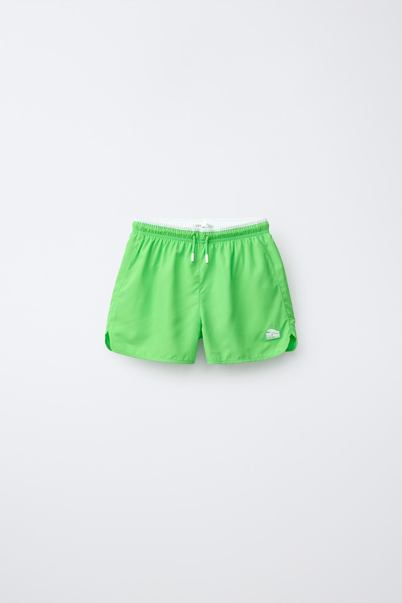 QUICK-DRY SWIM SHORTS (AGES 6-14) — Neon green