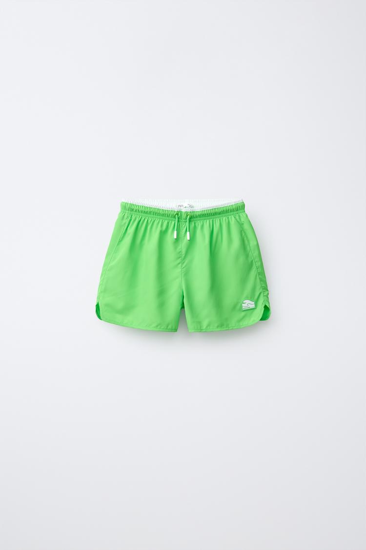 QUICK-DRY SWIM SHORTS (AGES 6-14) — Neon green