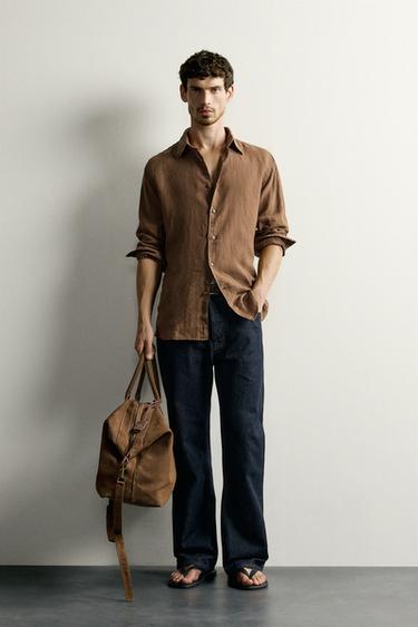 100% LINEN REGULAR FIT SHIRT - Caramel by Zara - Image 0