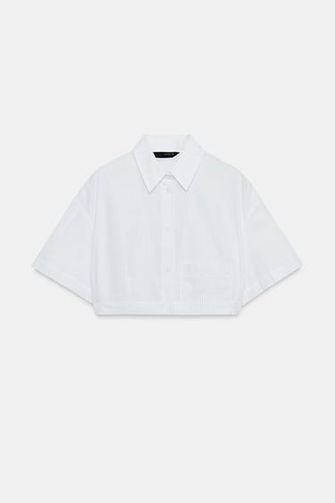 STRIPED POPLIN CROP SHIRT - Blue/White by Zara - Image 5