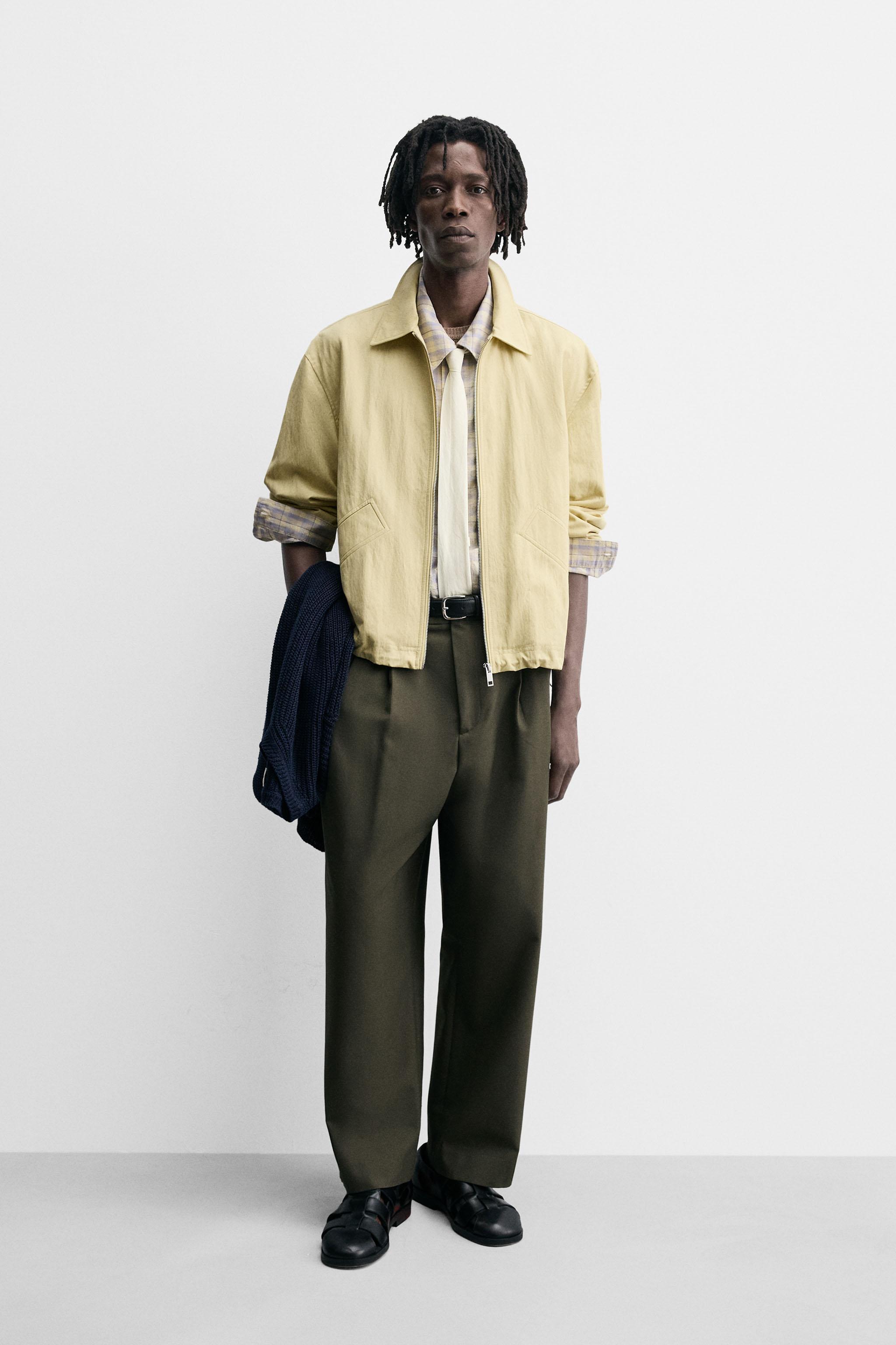 ZARA ザラ　テクスチャー　フィット　ジャケット　ツイード　ブルー　ブレザー テクスチャークロップドフィットジャケット - ライトイエロー