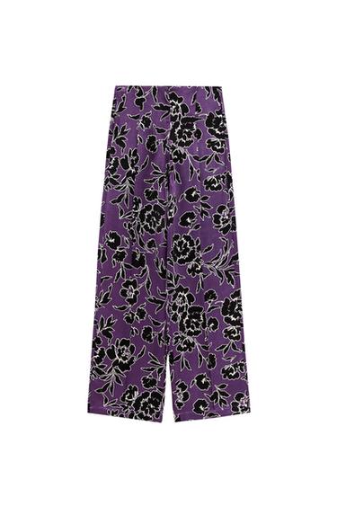 SATIN FLORAL PRINT TROUSERS