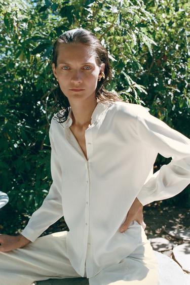 PLEATED LONG SLEEVE SHIRT - Oyster-white by Zara