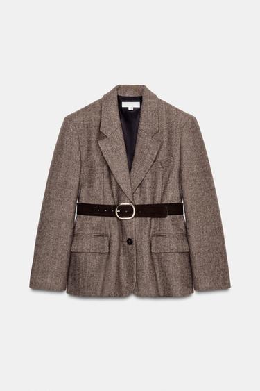 HERRINGBONE BLAZER WITH BELT - camel by Zara - Image 0