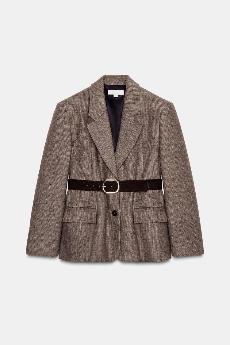 HERRINGBONE BLAZER WITH BELT