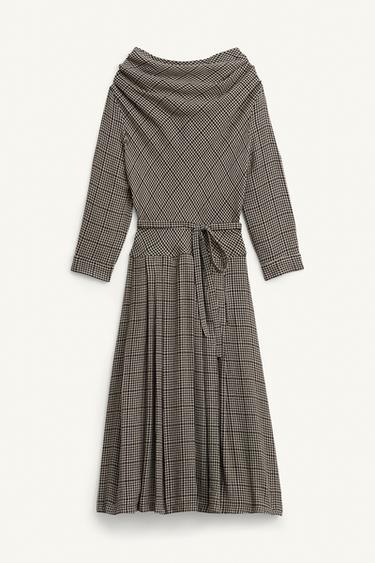 Zara PLAID PLEATED DRESS LIMITED EDITION - Sand / Black