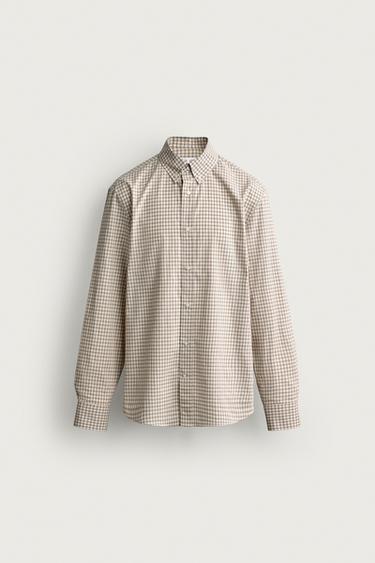 Zara PLAID REGULAR FIT SHIRT - Ecru / Black