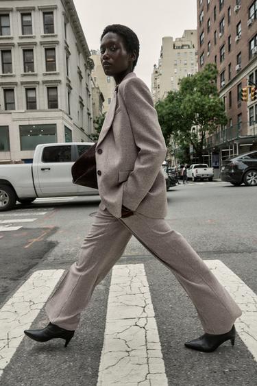TEXTURED RUSTIC STRAIGHT-LEG TROUSERS - Light sand by Zara