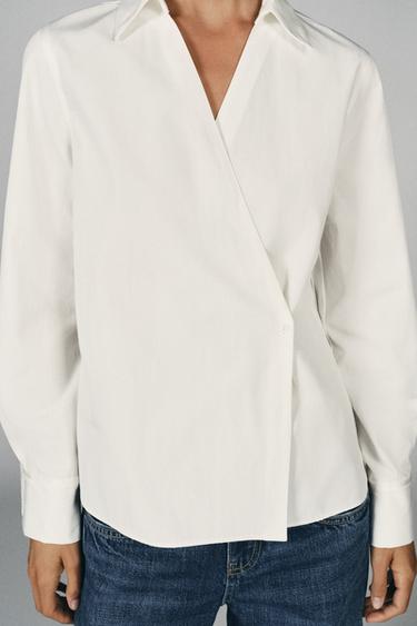 CAMISA CRUZADA POPELÍN - Blanco roto de Zara