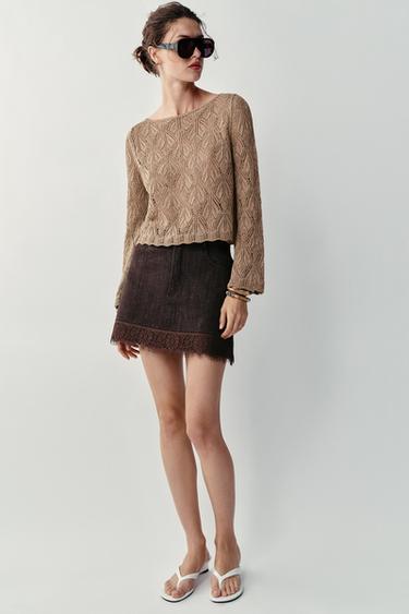 Zara METALLIC THREAD POINTELLE KNIT JUMPER - Golden
