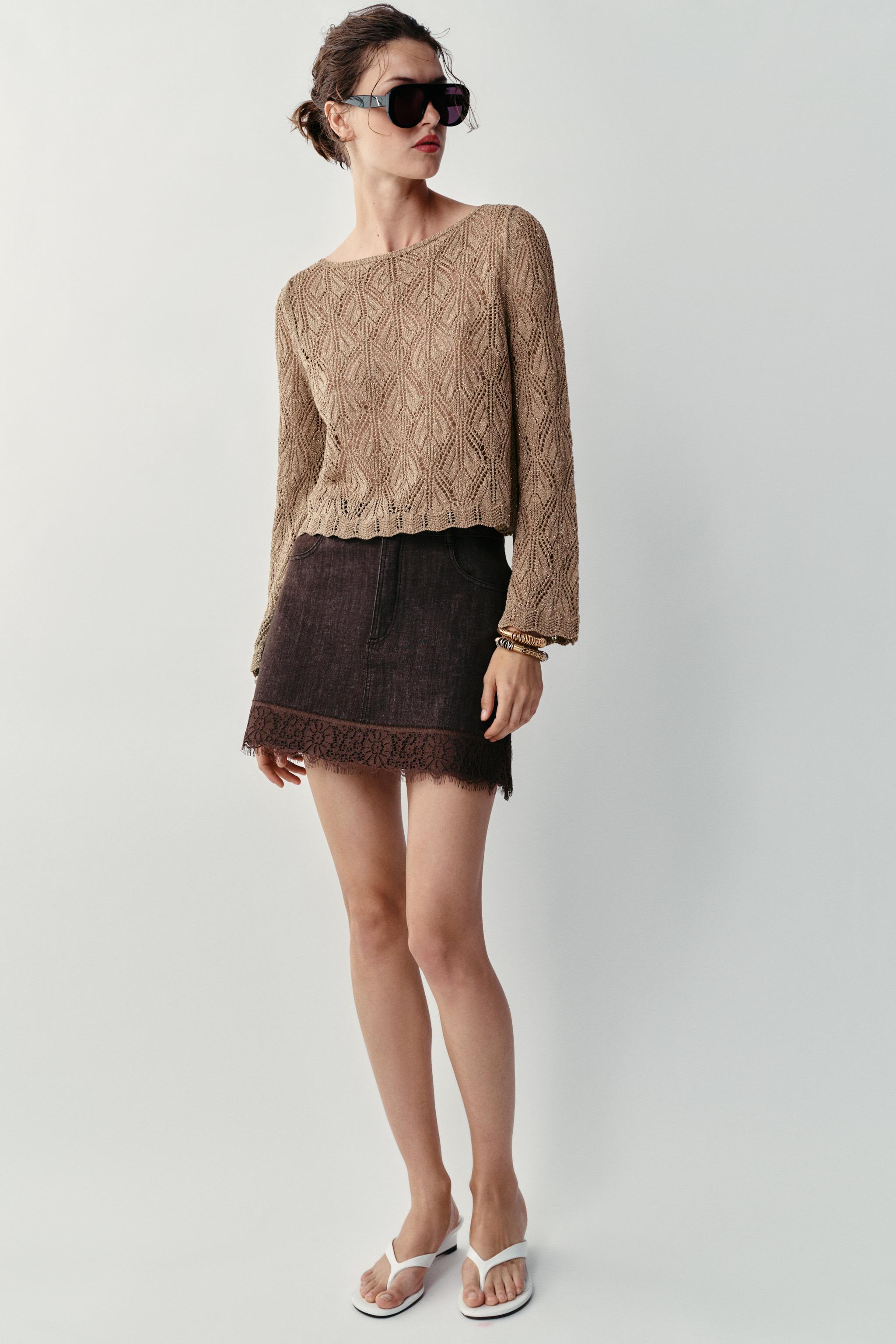 METALLIC THREAD POINTELLE KNIT JUMPER