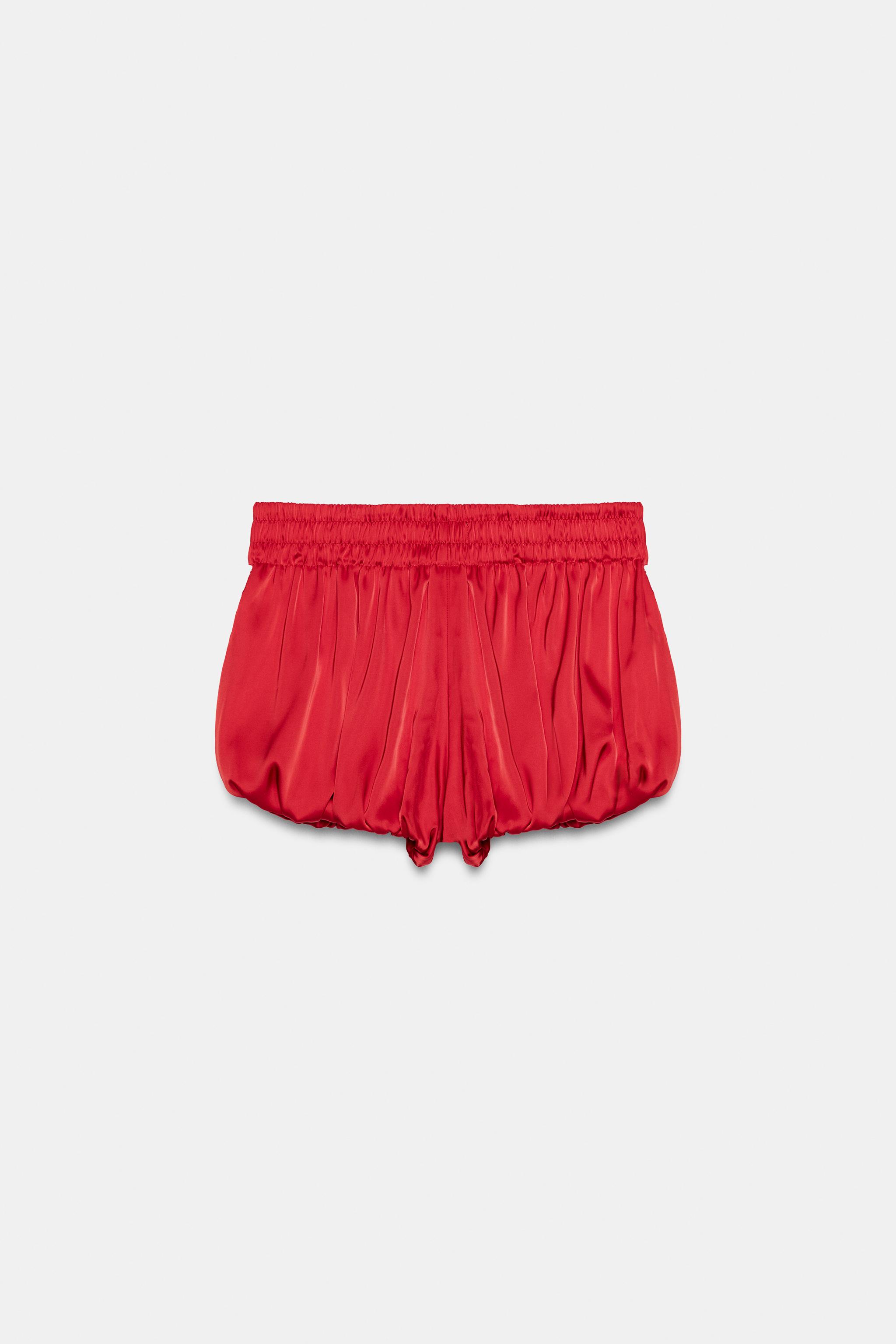 SATIN EFFECT LACE BALLOON SHORTS - Red | ZARA United States