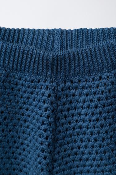 KNIT BERMUDA SHORTS WITH CROCHET FLOWERS - Blue by Zara - Image 2