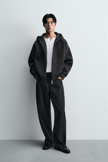 ÁO NỈ HIỆU ỨNG NEOPRENE CÓ MŨ TRÙM ĐẦU - Màu xám đậm từ Zara