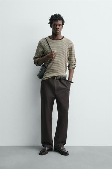 ЖАККАРДОВАЯ ФУТБОЛКА В ПОЛОСКУ — Цвет небеленого полотна/Зеленый от Zara — изображение 0