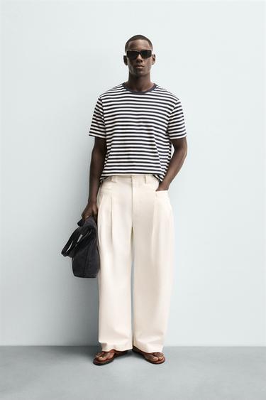 CALÇA RELAXED FIT COM PREGAS - Branco da Zara - Imagem 0