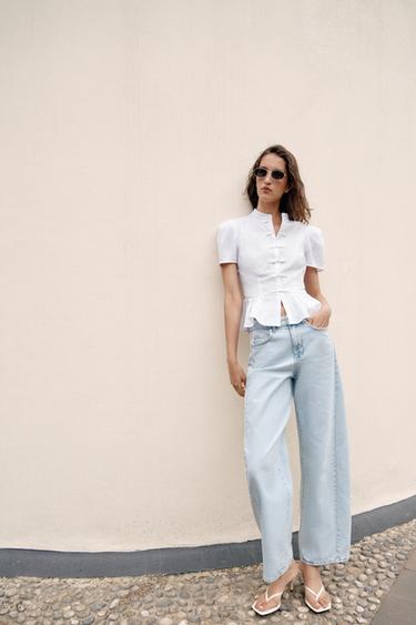 CAMISA ALAMARES PEPLUM - Blanco de Zara