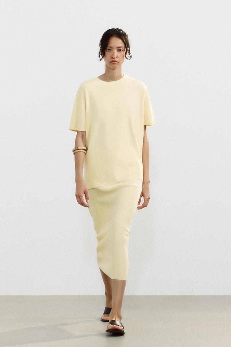 FALDA MIDI PUNTO Amarillo ZARA España