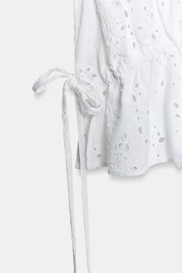 TOP WITH GATHERING AND CUTWORK EMBROIDERY - White by Zara - Image 7