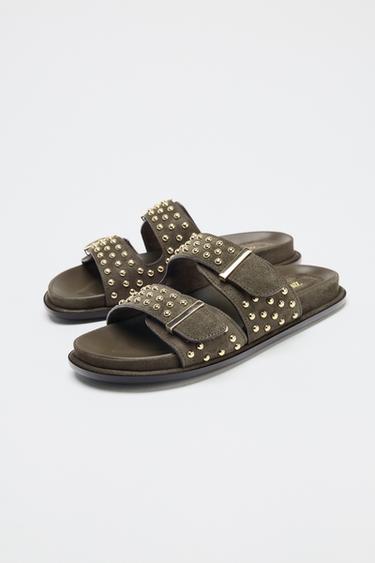 SANDALES BOUCLES CLOUS - Vert kaki de Zara - Image 3