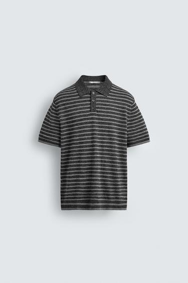 LINEN-COTTON KNIT POLO SHIRT - striped by Zara