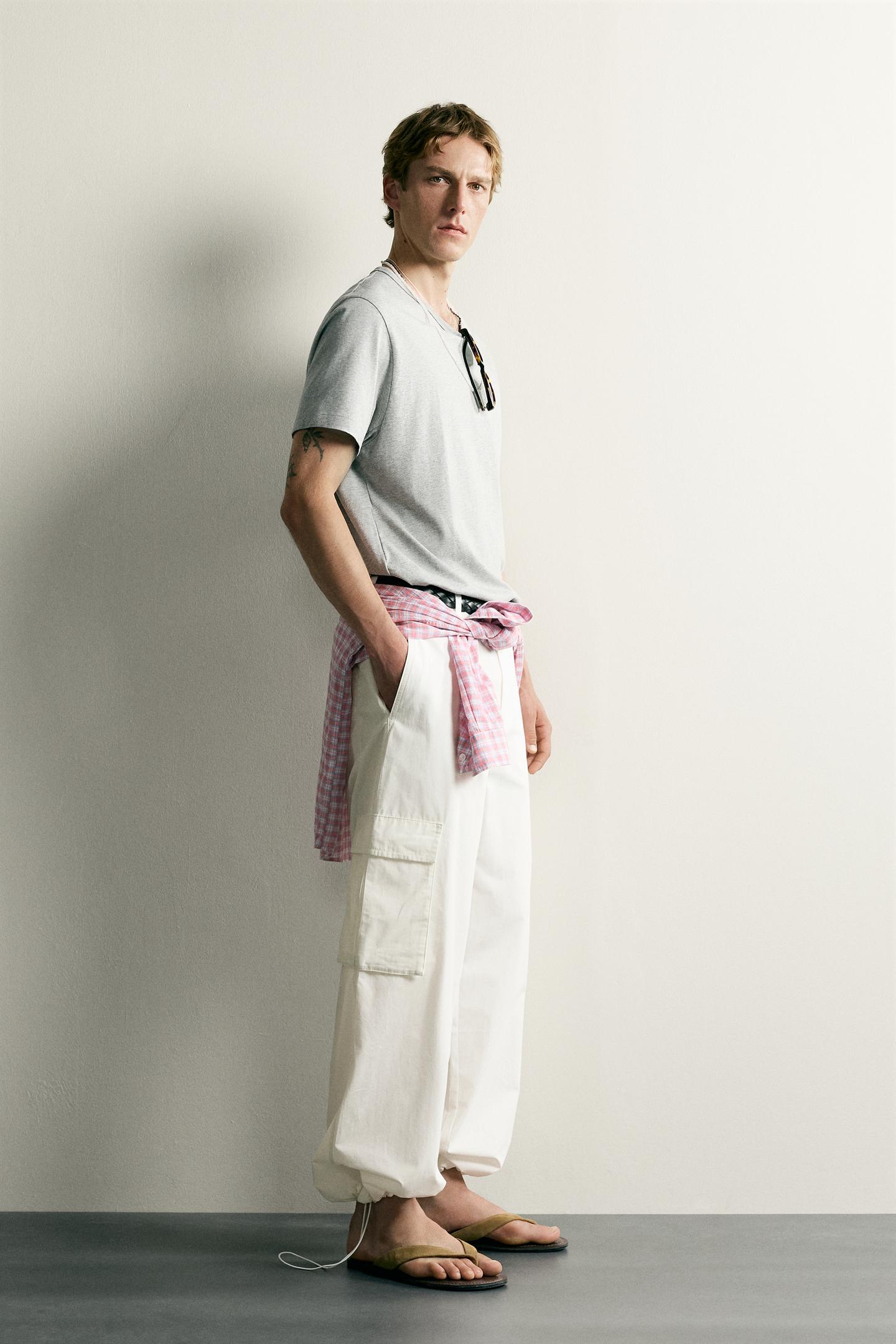 Мужские брюки Zara Relaxed Fit Cargo, цвет: Белый — фото 4