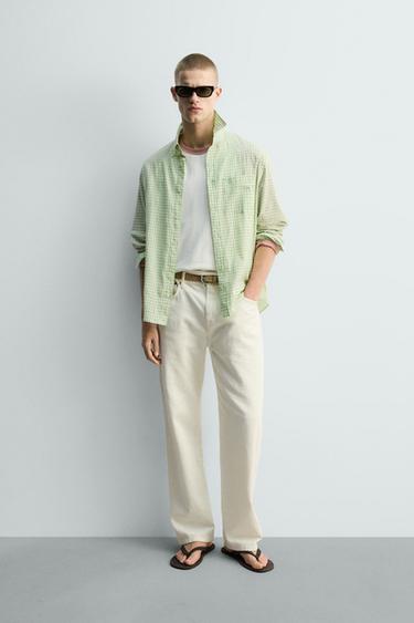 LIMITED EDITION REGULAR FIT CHECK SHIRT - Pastel green by Zara - Image 0