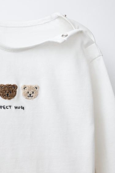 T-SHIRT AVEC APPLIQUÉ ANIMAUX ET VELOURS BOUCLÉ OURSONS - Blanc cassé de Zara - Image 2