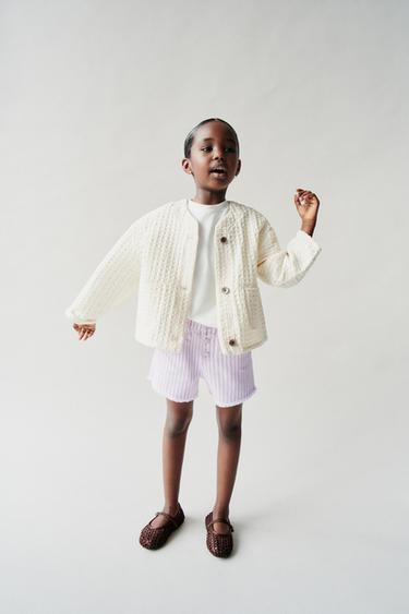 MOM FIT TWILL BERMUDA SHORTS - Lilac / White by Zara
