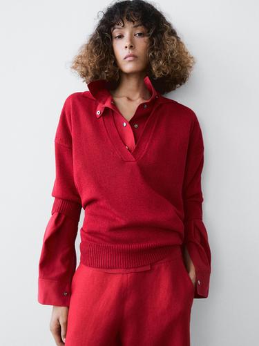 Polo en maille fluide - Rouge de Zara