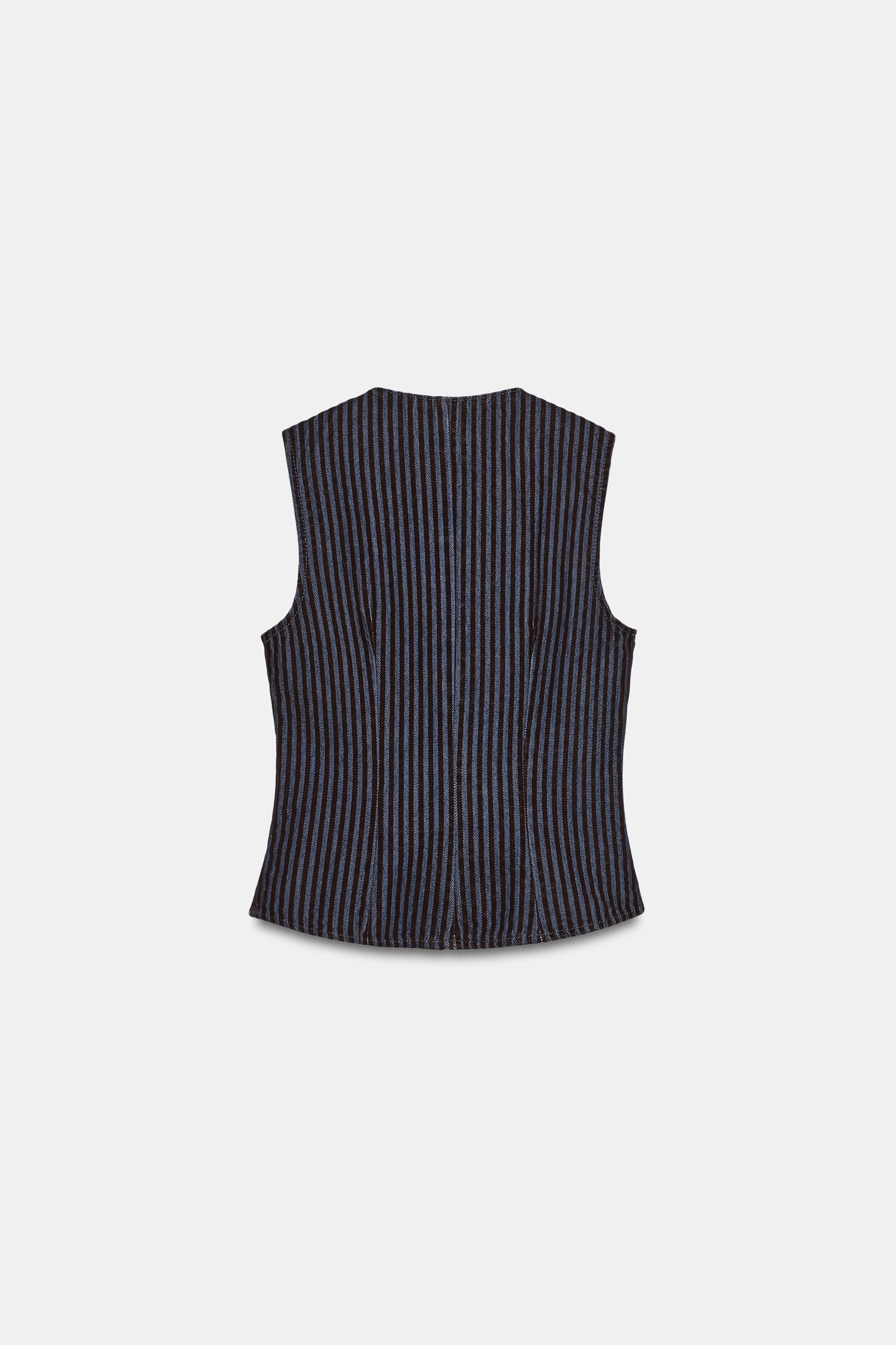 Женские жилеты Zara VELVET STRIPE MIXED VEST — фото 7