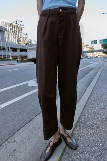 Zara BALLOON PLEATED PANTS - Brown
