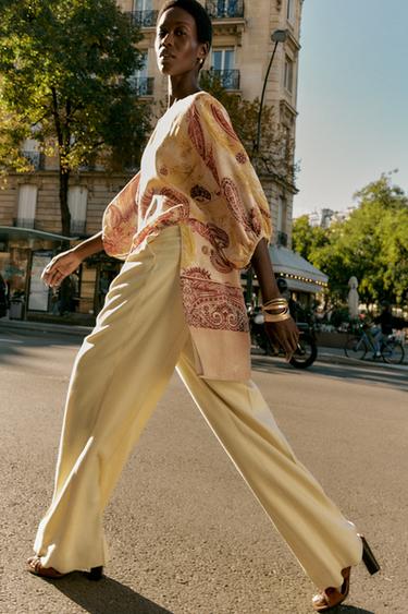 TÚNICA ESTMPADA CON LINO - Multicolor de Zara